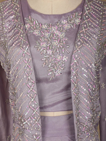 Lavender Floral Designed Chiffon Palazzo Salwar Suit - Diadem