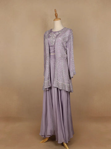 Lavender Floral Designed Chiffon Palazzo Salwar Suit - Diadem