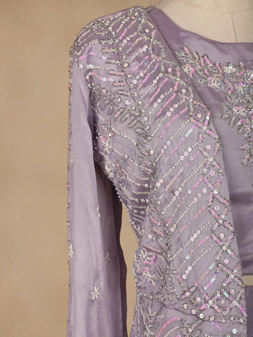 Lavender Floral Designed Chiffon Palazzo Salwar Suit - Diadem