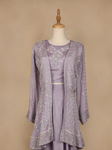 Lavender Floral Designed Chiffon Palazzo Salwar Suit - Diadem