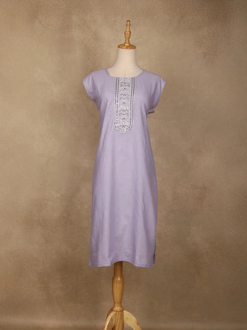 Lavender Floral Designed Cotton Kurti - Diadem
