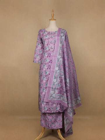 Lavender Floral Designed Cotton Salwar Suit - Diadem