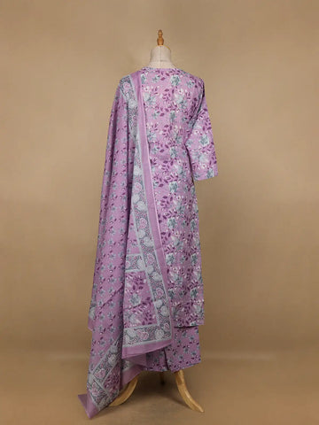 Lavender Floral Designed Cotton Salwar Suit - Diadem