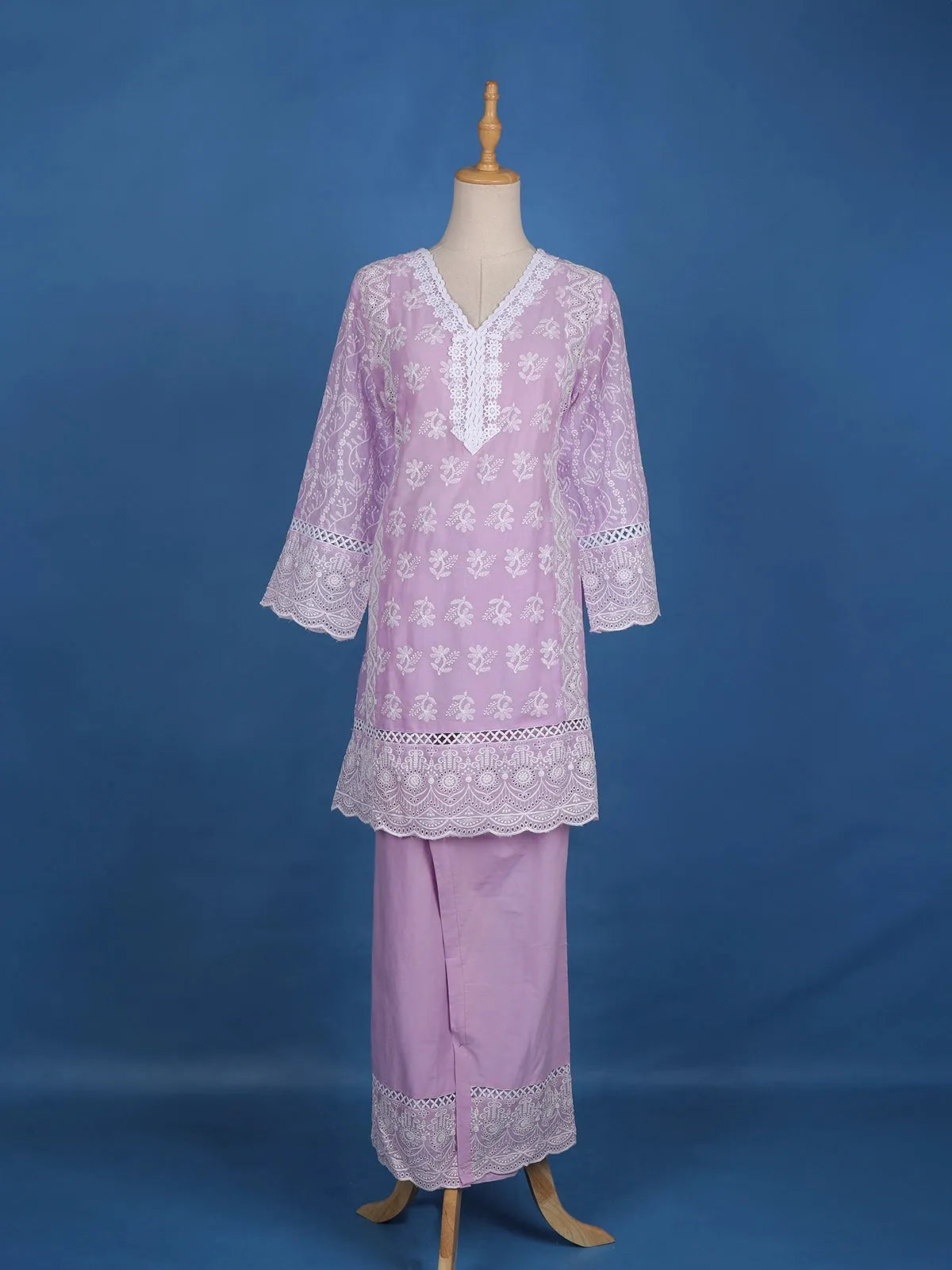 Lavender Floral Designed Cotton Salwar Suit - Diadem