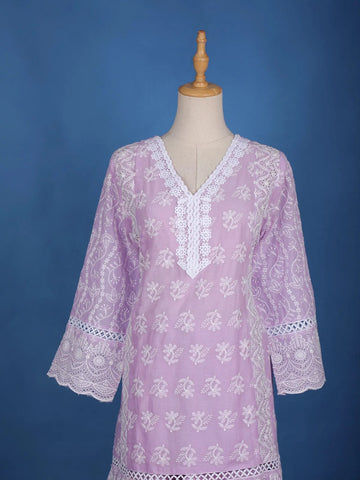 Lavender Floral Designed Cotton Salwar Suit - Diadem