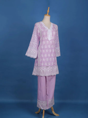 Lavender Floral Designed Cotton Salwar Suit - Diadem