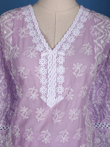 Lavender Floral Designed Cotton Salwar Suit - Diadem