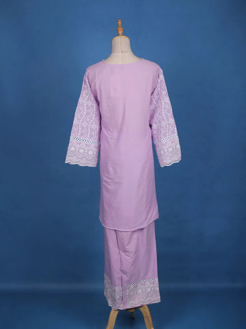 Lavender Floral Designed Cotton Salwar Suit - Diadem