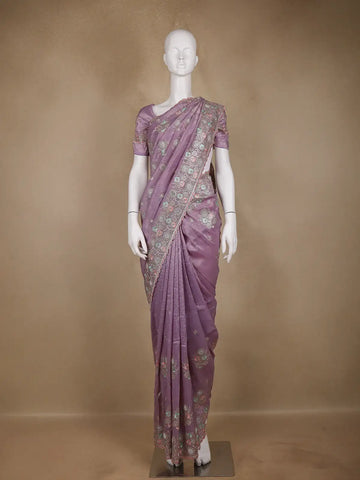 Lavender Floral Designed Organza Designer Saree - Diadem
