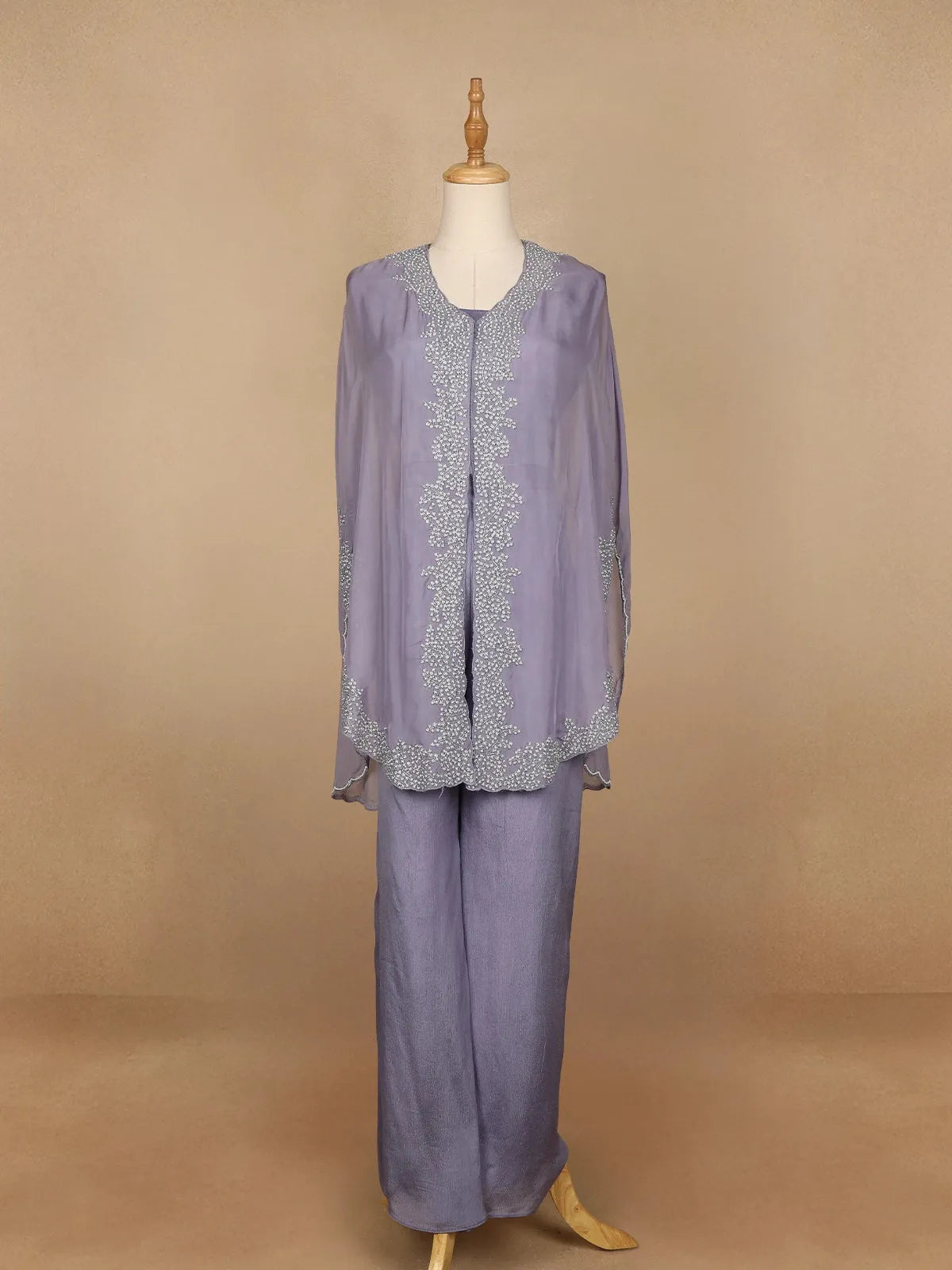 Lavender Floral Designed Organza Palazzo Suit - Diadem