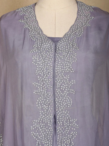 Lavender Floral Designed Organza Palazzo Suit - Diadem