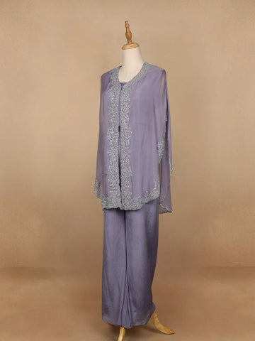 Lavender Floral Designed Organza Palazzo Suit - Diadem