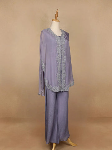 Lavender Floral Designed Organza Palazzo Suit - Diadem
