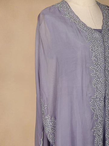 Lavender Floral Designed Organza Palazzo Suit - Diadem