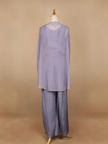 Lavender Floral Designed Organza Palazzo Suit - Diadem