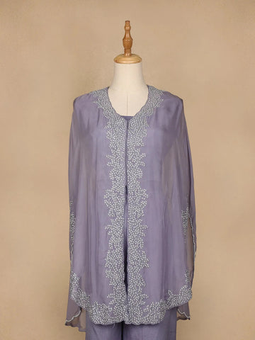 Lavender Floral Designed Organza Palazzo Suit - Diadem