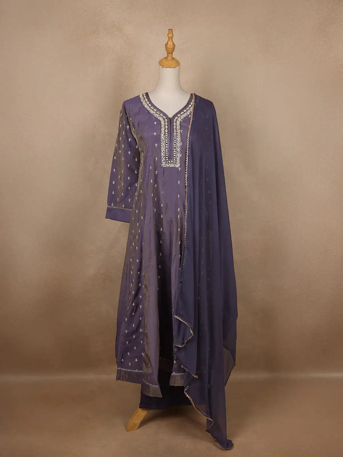 Lavender Floral Designed Semi Silk Salwar Suit - Diadem