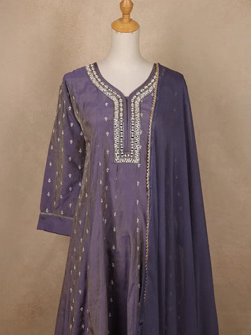 Lavender Floral Designed Semi Silk Salwar Suit - Diadem