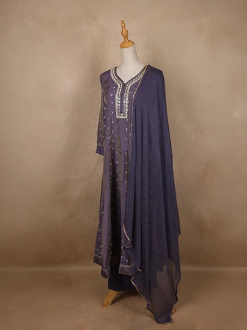 Lavender Floral Designed Semi Silk Salwar Suit - Diadem
