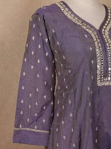 Lavender Floral Designed Semi Silk Salwar Suit - Diadem