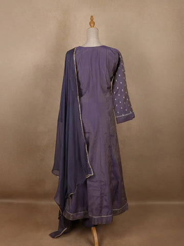 Lavender Floral Designed Semi Silk Salwar Suit - Diadem