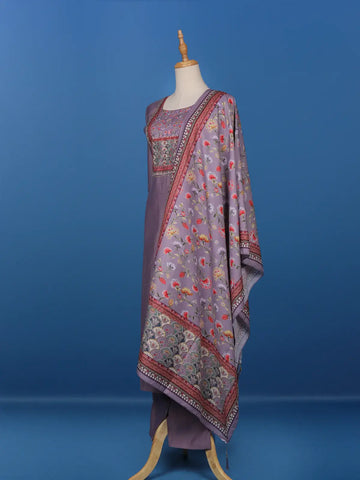 Lavender Floral Designed Semi Silk Straight Cut Salwar Suit - Diadem