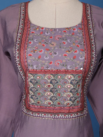 Lavender Floral Designed Semi Silk Straight Cut Salwar Suit - Diadem