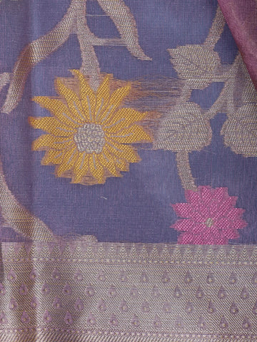 Lavender Floral Designed Semi Tissue Saree - Diadem