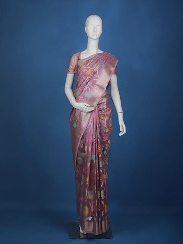 Lavender Floral Designed Semi Tissue Saree - Diadem