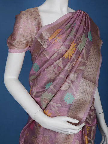 Lavender Floral Designed Semi Tissue Saree - Diadem