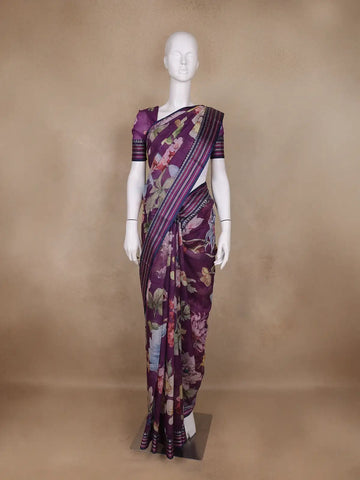Lavender Floral Design Printed Kota Cotton Saree - Diadem