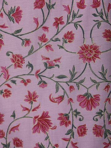 Lavender Floral Printed Cotton Kurti - Diadem