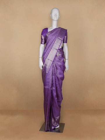 Lavender Floral Woven Pure Kanchipuram Silk Saree - Diadem