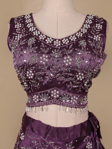 Lavender Floral and Stone Embroidery Bridesmaid Organza Lehenga - Diadem
