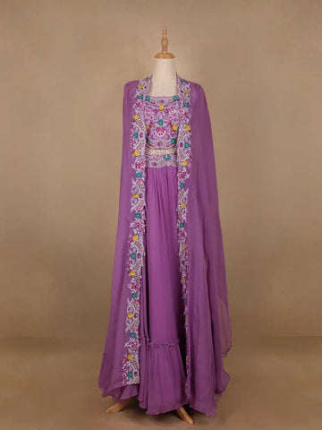 Lavender Georgette Floral Designed Bridesmaid Lehenga - Diadem