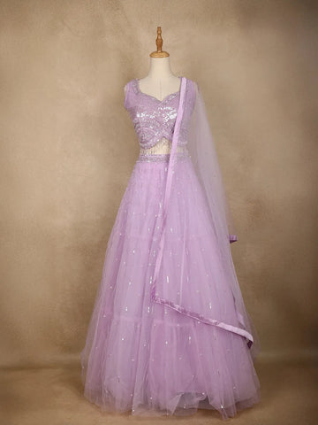 Lavender Sequin Embroidered Net Lehenga for Bridesmaids - Diadem