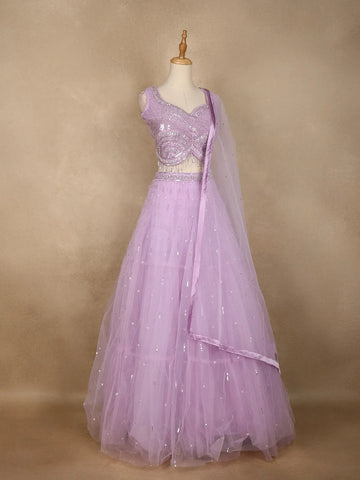 Lavender Sequin Embroidered Net Lehenga for Bridesmaids - Diadem