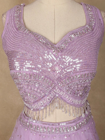Lavender Sequin Embroidered Net Lehenga for Bridesmaids - Diadem