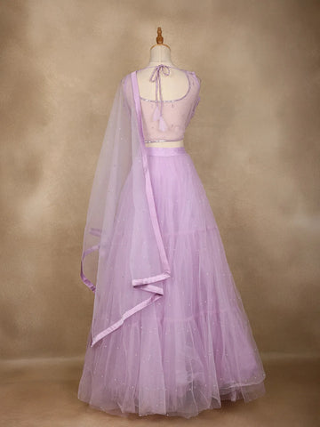Lavender Sequin Embroidered Net Lehenga for Bridesmaids - Diadem