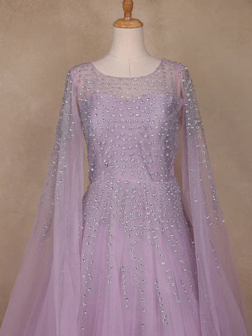 Lavender Stone Worked Net Bridal Gown - Diadem