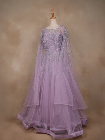 Lavender Stone Worked Net Bridal Gown - Diadem