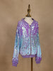 Lavender and Blue Dual-Tone Sequined Bomber Jacket - Diadem