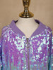 Lavender and Blue Dual-Tone Sequined Bomber Jacket - Diadem