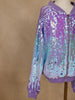 Lavender and Blue Dual-Tone Sequined Bomber Jacket - Diadem