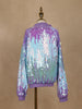 Lavender and Blue Dual-Tone Sequined Bomber Jacket - Diadem
