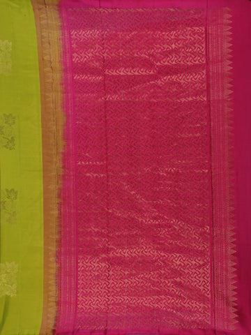 Leaf Green Floral Design Zari Woven Soft Silk Saree - Diadem