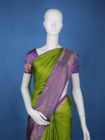 Leaf Green Floral Design Zari Woven Soft Silk Saree - Diadem