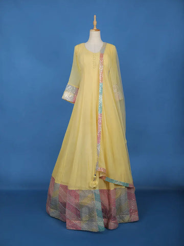 Lemon Yellow Panel Designed Anarkali Georgette Gown - Diadem