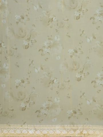 Light Beige Floral Print Sequin Design Chiffon Saree - Diadem