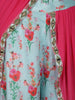 Light Blue Floral Design Crepe Silk Palazzo Suit